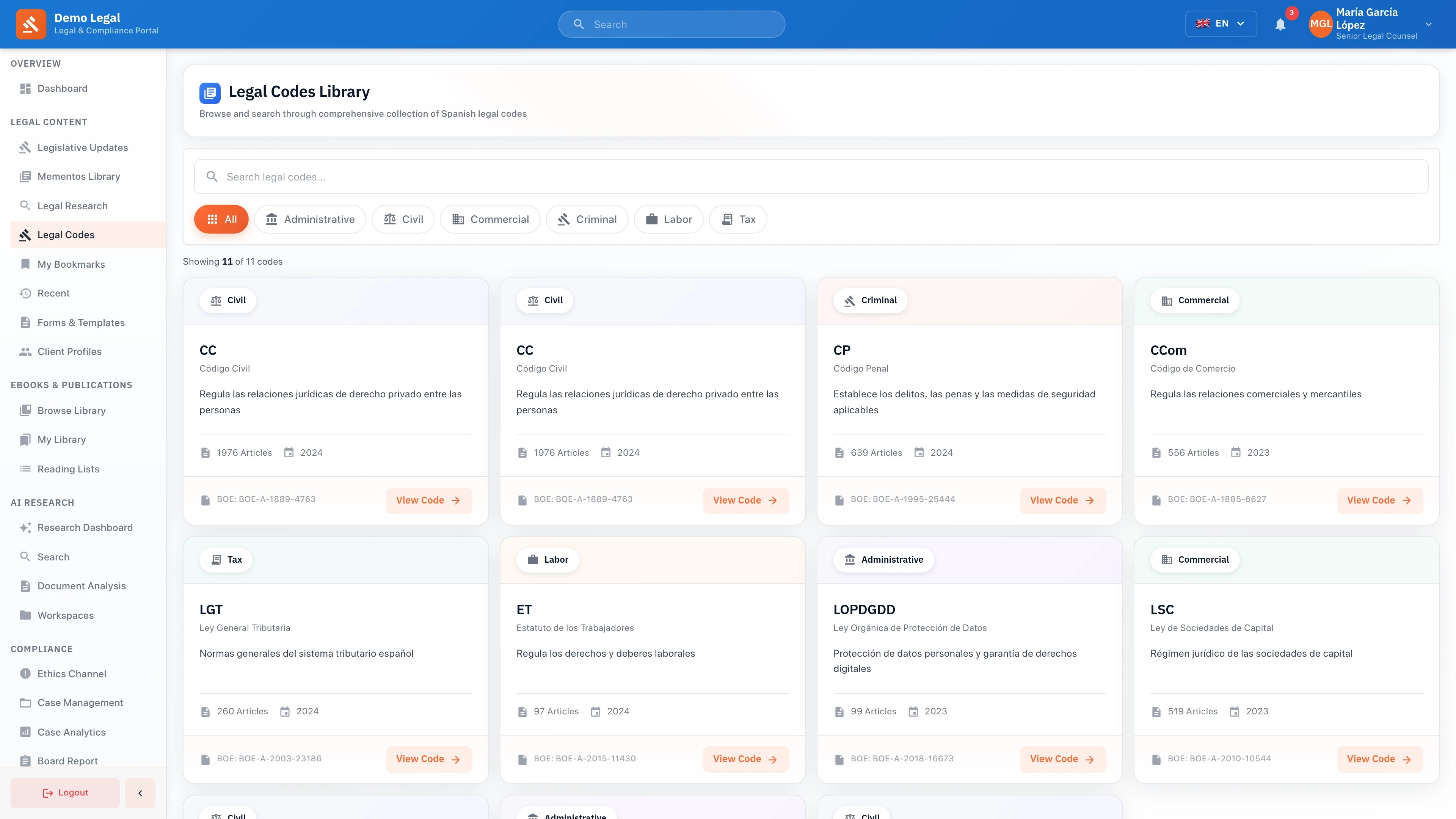 Legal Codes - Comprehensive legal content platform